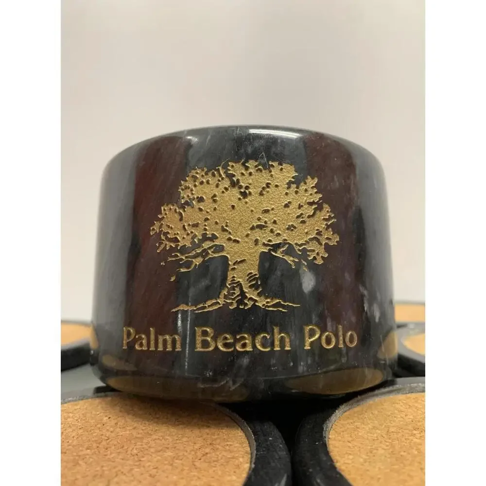 Black Marble Coaster Polo Dark Grey Cork Center Felt Bottom Set of 6 W/Holder